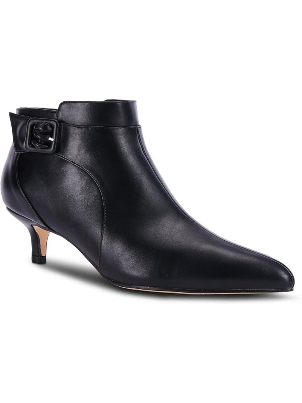 Women's Cool Black Leather Pointed Toe Side Zipper Dress Kitten Heel Ankle Boots